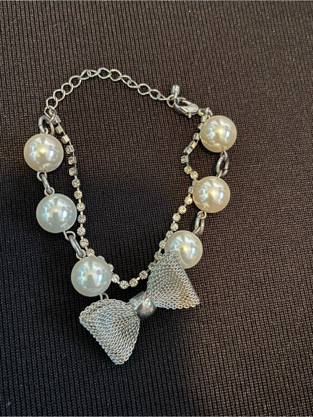 Silver Pearl & Crystal Bow Bracelet - Women Jewelry